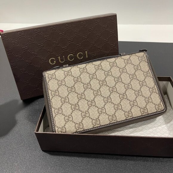 Gucci Double Zip Organizer Brown GG Supreme (JB1261) - Picture 1 of 12
